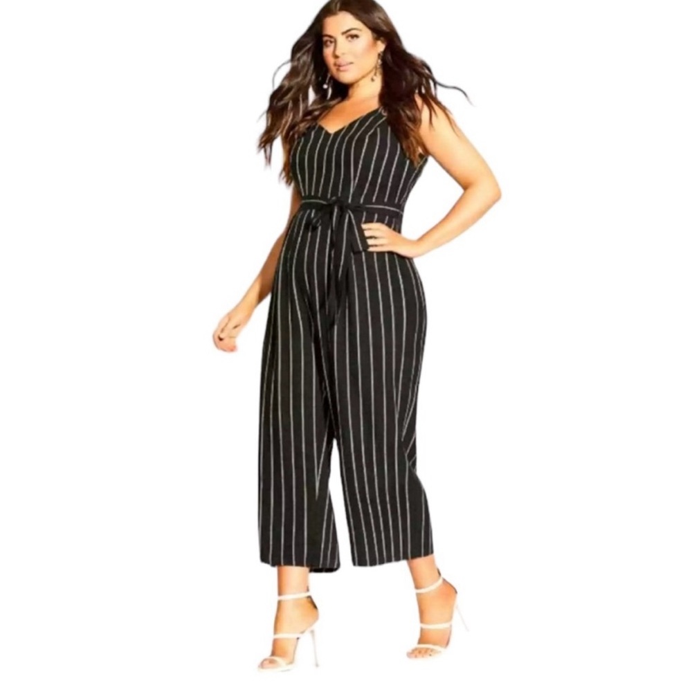 City Chic Refinity Serene jumpsuit Linen blend striped wide leg cropped  Medium